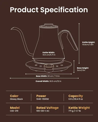 Miniatura 2 de INTASTING - Hervidor eléctrico de cuello de cisne, control de temperatura ±1℉, interior de acero inoxidable, calentamiento rápido, para café por