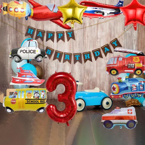 Miniatura 7 de 12 globos de transporte, camión, avión, autobús escolar, camión de bomberos, coche de policía, barco, ambulancia, submarino, globo de papel