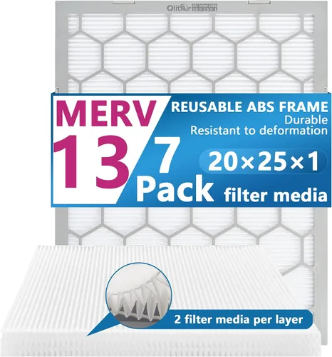 Miniatura 23 de Filtro de aire MERV 13 de 20 x 20 x 1, filtro de aire para horno de CA, marco de plástico ABS reutilizable, paquete de 7 medios de filtro