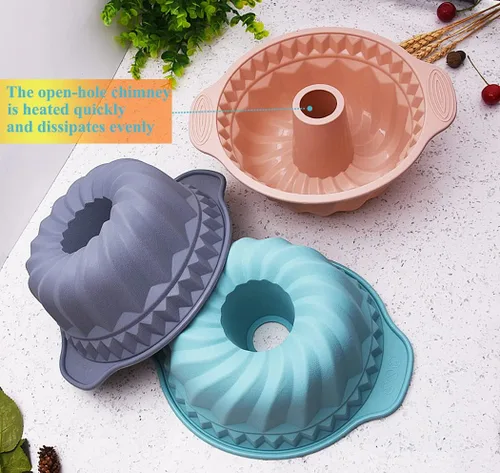 Miniatura 5 de Kenond Moldes para Pasteles de Silicona de 9.5 Pulgadas, Molde para Pastel Acanalado Antiadherente con Mango Resistente, Moldes para Hornear Rosa