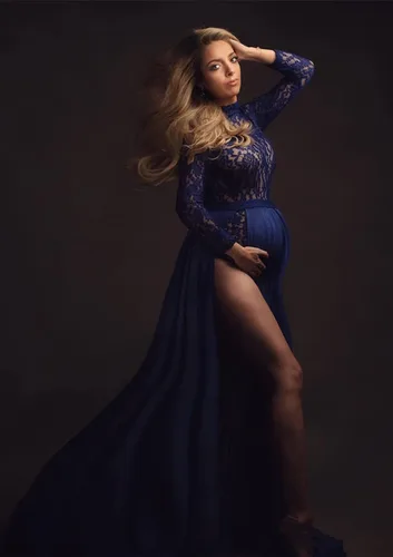Miniatura 5 de ZIUMUDY Vestido de maternidad transparente de encaje de manga larga para fotografía con falda de gasa maxi vestido de sesión de fotos
