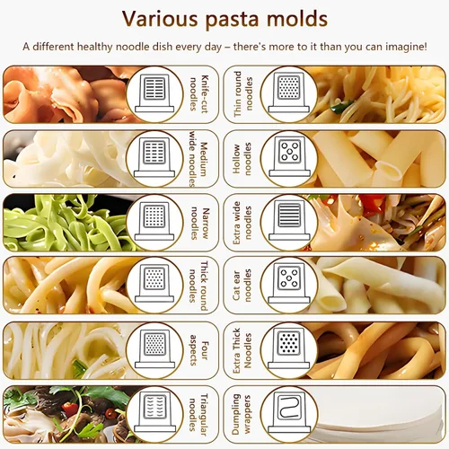 Miniatura 4 de Máquina eléctrica para hacer pasta, máquina automática para hacer fideos con 13 tipos de moldes de fideos, para espaguetis caseros, fettucina