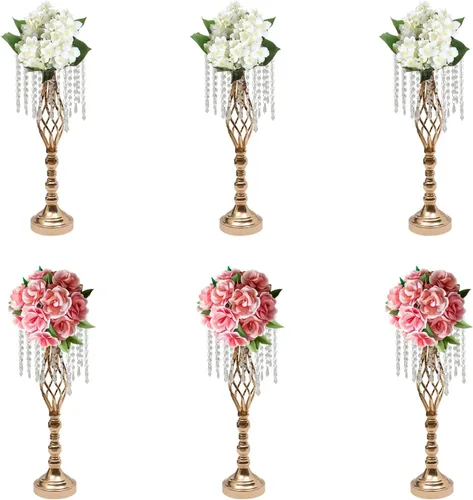 Miniatura 33 de Juego de 10 portavelas de metal dorado de 10.2 pulgadas de alto, florero, arreglo floral, candelabro, candelabro, portavelas para bodas, fiestas