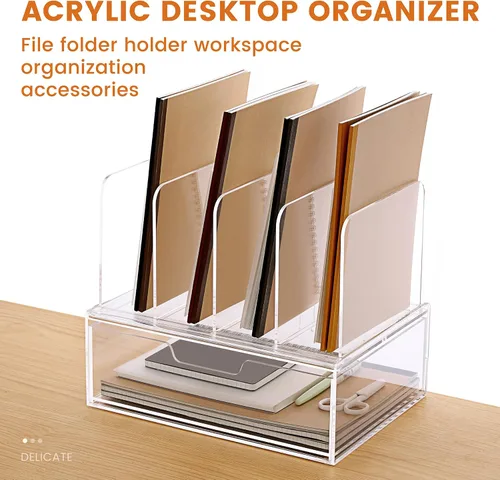 Miniatura 8 de Organizadores de Escritorio y Accesorios HeZone, Organizador de Escritorio de Acrílico con Cajón, Organización y Almacenamiento de Suministros