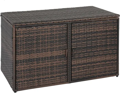 Miniatura 8 de Henf Caja de almacenamiento de mimbre para exteriores, caja de mimbre para patio con puertas dobles y estante, organizador de almacenamiento