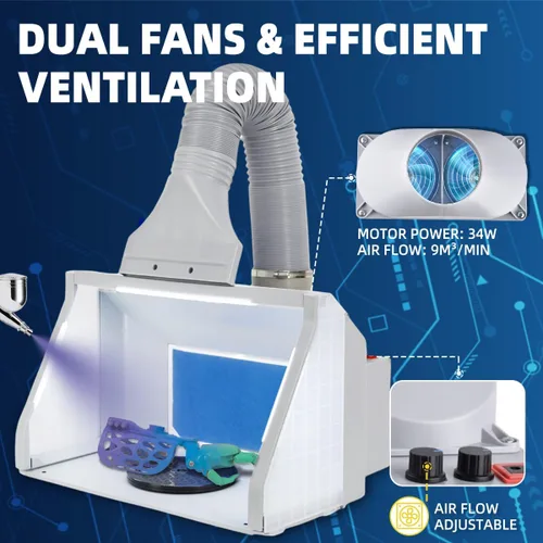 Miniatura 3 de Cabina de Aerógrafo OPHIR, Cabina de Pulverización de Aerógrafo con Dobles Ventiladores y Filtro, 3 Luces LED y 2 Perillas Ajustables, Cabina