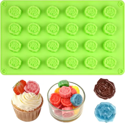 Miniatura 10 de Molde de silicona de rosas, 2 moldes de chocolate rosa con 20 cavidades para chocolate, dulces, cubitos de hielo, gomitas, gelatina, gelatina