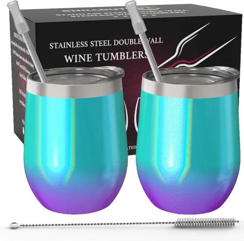 Miniatura 56 de CHILLOUT LIFE Vasos Térmicos de Vino de Acero Inoxidable de 12 oz Paquete de 2 - Vasos de Vino con Aislamiento al Vacío de Doble Pared con Tapas
