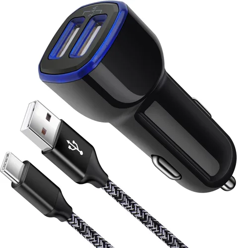 Cargador de coche rápido tipo C teléfono Android Samsung cargador de coche carga rápida USB C encendedor de cigarrillos adaptador enchufe con cable