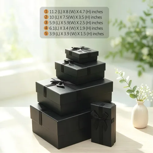 Miniatura 3 de Cajas de regalo con tapas para regalos, juego de 5 cajas de regalo negras, cajas anidables predeformadas para regalos, caja de regalo de lujo