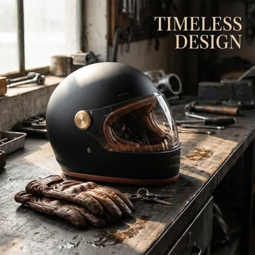 Miniatura 6 de Casco retro para motocicleta Loyoriwy para adultos: Casco integral vintage con sistema de ventilación, diseño impermeable para motociclismo Negro