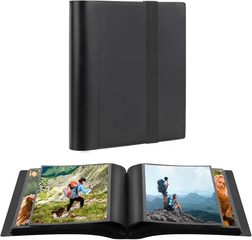 Miniatura 11 de Paquete de 2 álbumes de fotos de 5 x 7 con capacidad para 64 fotos, páginas interiores negras con banda elástica fuerte, álbum de fotos pequeño de 5