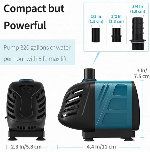 Miniatura 4 de Uniclife Bomba de agua sumergible y en línea para acuario de 320 GPH de 22 W, 5 pies de altura, CA de 120 V, silenciosa, ajustable, bomba de retorno