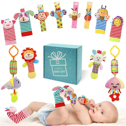 Juguete colgante para bebé, sonajeros de muñeca, calcetines de sonajero, juguete de sonajero portátil usable lavable ajustable, conjunto de regalo