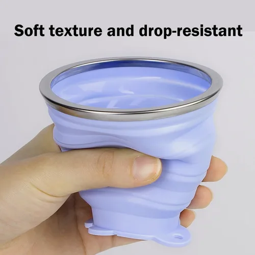 Miniatura 3 de Taza plegable de silicona, tazas plegables para campamento, taza plegable con tapas, taza de café plegable, taza reutilizable (azul)