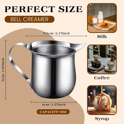 Miniatura 2 de Bokon 36 piezas de cremas de campana de acero inoxidable de 3 onzas para servir leche, café, crema, jarabe, azúcar en forma de campana, recipiente