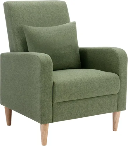 Miniatura 16 de COLAMY Mid-Century - Silla decorativa tapizada moderna con almohada trasera y patas de madera maciza, sillón acogedor de tela para sala de estar