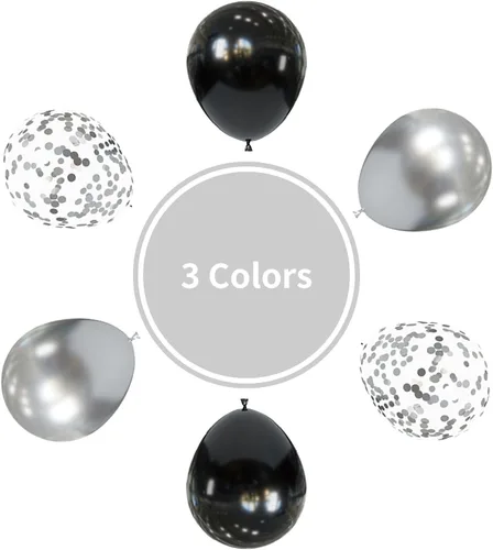 Miniatura 4 de Globos negros y metálicos plateados, 50 piezas de globos negros y plateados de 12 pulgadas, globos para fiestas para cumpleaños, graduación, Año