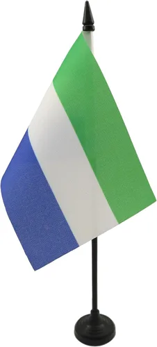 Miniatura 226 de AZ FLAG Sierra Leone Bandera de mesa 5'' x 8'' - Bandera de escritorio de Sierra Leona 21 x 14 cm - Bastón y base de plástico negro