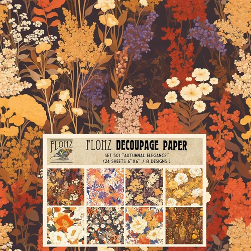 Miniatura 3 de Decoupage - Paquete de papel (24 hojas de 6 x 6 pulgadas), diseño de flores de amapola FLONZ, estilo vintage, sin costuras, para decoupage, cuatro