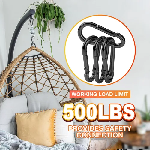 Miniatura 5 de Paquete de 50 mosquetones resistentes, ganchos de resorte grandes de 3.2 pulgadas a granel, mosquetones negros galvanizados para campamento, clips