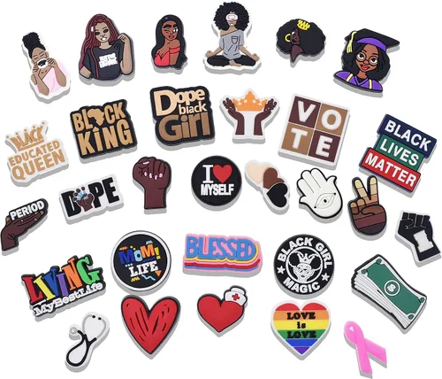 SHINQEAR Black Girl - Dijes para zapatos con letras mágicasrosas para mujer, bonitos dijes unisex para adultos, para ajustar, sandalias, pulseras,