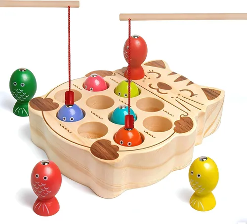 Miniatura 8 de Juego de pesca magnético de madera para niños pequeños de 3 años en adelante, actividades educativas preescolares Montessori, aprendizaje