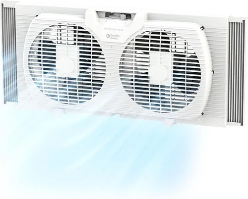 Miniatura 9 de Comfort Zone Ventilador de ventana para dormitorio, ventiladores duales de 9 pulgadas y 3 velocidades con expansores de bloqueo automático