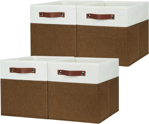 Miniatura 24 de HNZIGE Juego de 4 cubos de almacenamiento de tela, organizadores plegables para estantes, hogar, cubos decorativos para el hogar, juguetes, armario