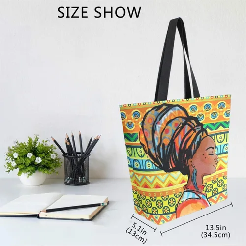 Miniatura 6 de Naanle Bolsa de lona de África grande para mujer, bolsa de hombro casual, bolsa de algodón para exteriores, reutilizable, multiusos, resistente