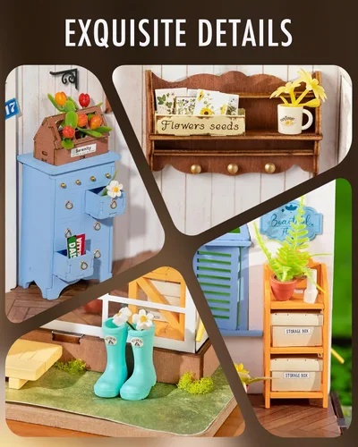 Miniatura 4 de Rolife - Kit de bricolaje de casa de muñecas en miniatura, conjunto de construcción de diorama de invernadero de 24.4 cm con habitación LED