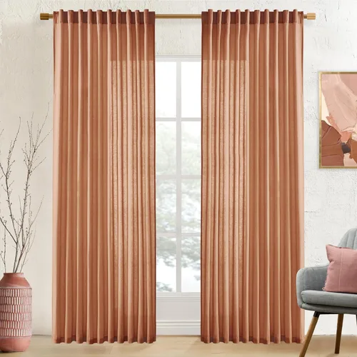 Miniatura 79 de XTMYI - Cortinas transparentes de 54 pulgadas de largo, juego de 2 paneles para baño, cortinas cortas de lino y algodón con semi privacidad