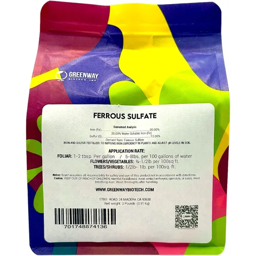 Miniatura 5 de Greenway Biotech, Inc. Fertilizante ferroso de sulfato heptahidrato incluye 20% hierro (Fe) 12% azufre y 100% polvo soluble en agua, fertilizante