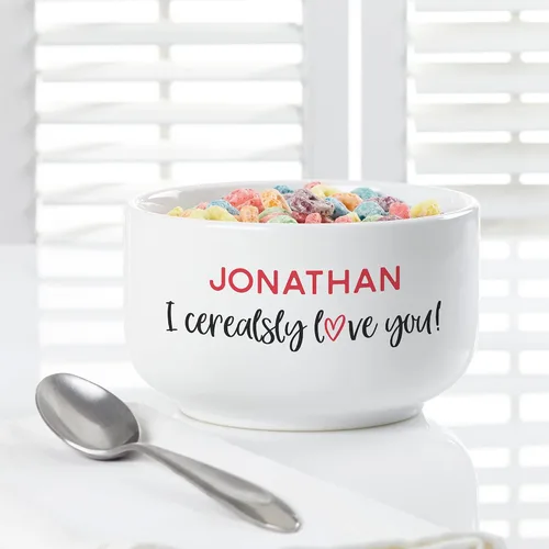 Miniatura 2 de Personalization Universe Cuenco personalizado con texto en inglés "I Cerealsly Love You", de 14 onzas, romántico de San Valentín, cerámica pesada
