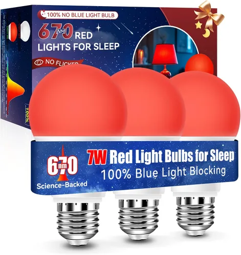Miniatura 18 de Neporal Bombillas de Luz Roja de 625nm 3W para Dormir, Bombillas de Bloqueo 100% de Luz Azul para Promover la Melatonina, Bombilla LED A19