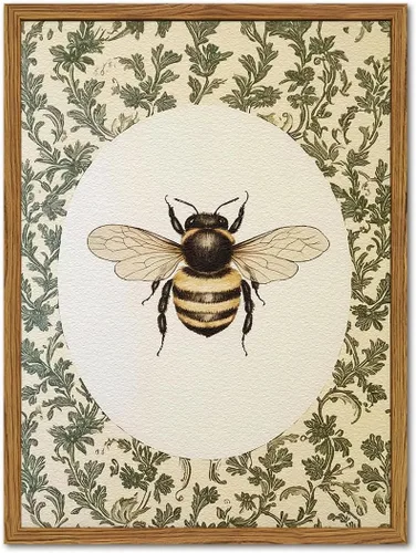 Arte de pared vintage de abejas enmarcado, imágenes rústicas de insectos para decoración de pared, pinturas botánicas en 3D con textura en arenisca