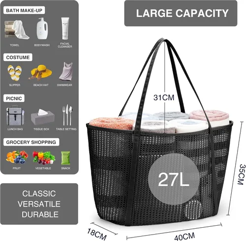 Miniatura 4 de KALIDI FANCY FOREST Bolsa de asas de malla de playa, bolso de hombro para mujer MAX 27L Bolsa de comestibles