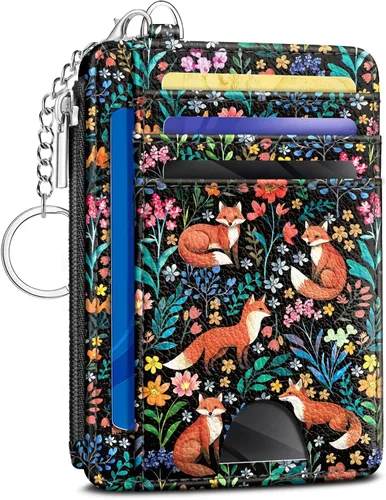 Miniatura 24 de Kelvoris Tarjetero pequeño para mujer, cartera delgada con bloqueo RFID, llavero con bolsillo para monedas con cremallera, bolsillo frontal