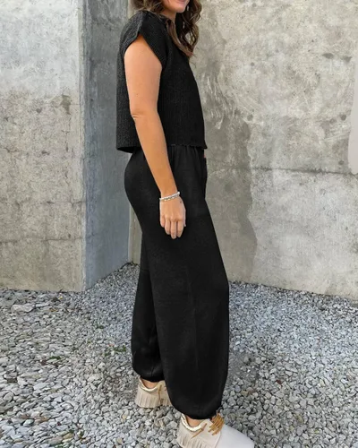 Miniatura 7 de RIVSAK Conjunto de dos piezas de suéter para mujer, conjunto de pantalones de suéter para mujer, conjuntos de descanso, tops de punto y pantalones