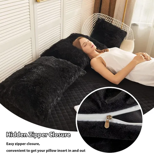 Miniatura 5 de LIFEREVO Paquete de 2 fundas de almohada de piel sintética, serie de lujo decorativa para el hogar de felpa peluda, funda de almohada peluda súper