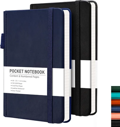 Miniatura 9 de RETTACY Cuaderno de bolsillo, paquete de 2, 160 páginas rayadas numeradas por paquete, tamaño pequeño A6 (3.5 x 5.5 pulgadas), para trabajo, diario
