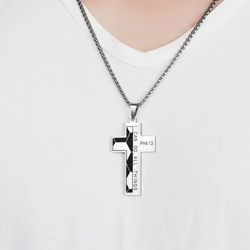 Miniatura 5 de Collar de cruz de fútbol para niños versículo bíblico I CAN DO All Things colgante deportivo de acero inoxidable para hombre Acero inoxidable