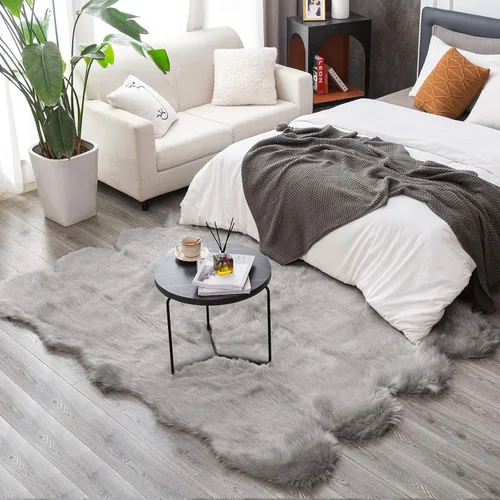 Miniatura 11 de Carvapet Funda de Silla de Piel de Oveja Sintética Suave de Lujo Cojín de Asiento Alfombras de Área de Piel Sintética Suave para Dormitorio, 2 pies