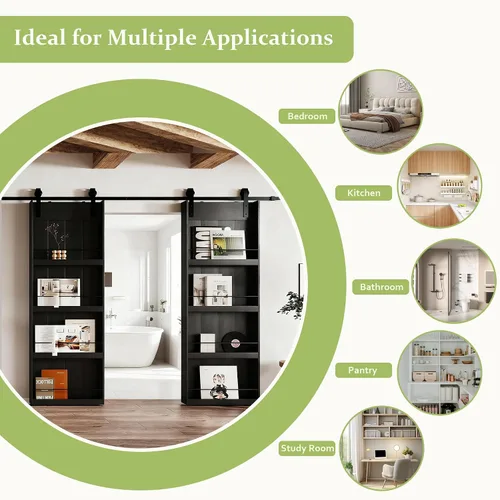 Miniatura 5 de BARNER HOME Puerta corrediza de granero de 30" x 84", puerta de granero estilo estante con kit de herrajes de 6 pies, hecha de MDF imprimado