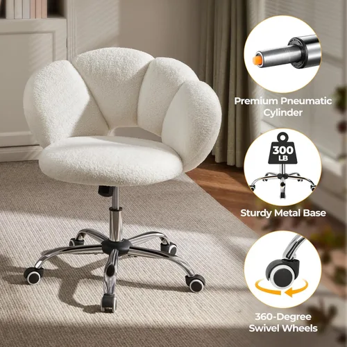 Miniatura 6 de Yaheetech - Silla de escritorio tapizada en bouclé, silla de tocador con forma de nube, silla de oficina en casa ajustable para computadora