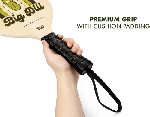 Miniatura 7 de Big Dill Pickleball Juego de 4 raquetas de madera y bolas de pepinillo - Kit de pickleball para principiantes con bolas y bolsa de transporte
