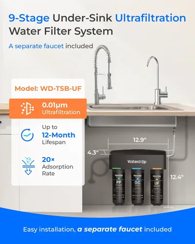 Miniatura 2 de Waterdrop TSB-UF - Sistema de filtro de agua para debajo del fregadero de 0.01 μm, sistema de filtración de agua de 9 capas debajo del fregadero