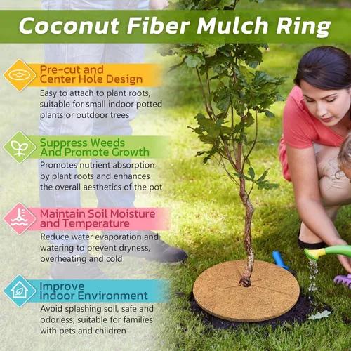 Miniatura 4 de Legigo 20 piezas Anillo de mantillo de fibra de coco, protector de árbol de 11.8 pulgadas, anillo de protección natural de coco para plantas