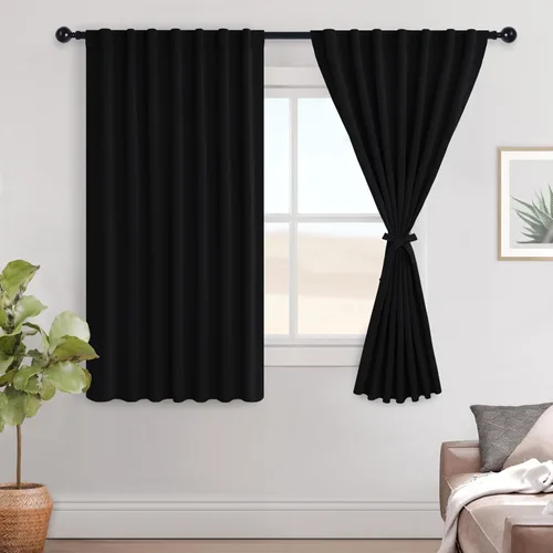 Miniatura 64 de Hiasan Cortinas opacas negras para dormitorio, cortinas opacas cortas de 45 pulgadas de largo, con aislamiento térmico, bolsillo para barra