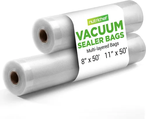 NutriChef Bolsas selladoras al vacío para alimentos de 8 pulgadas x 50 pies y 11 pulgadas x 50 pies (2 rollos, 100 pies en total) – Funciona con